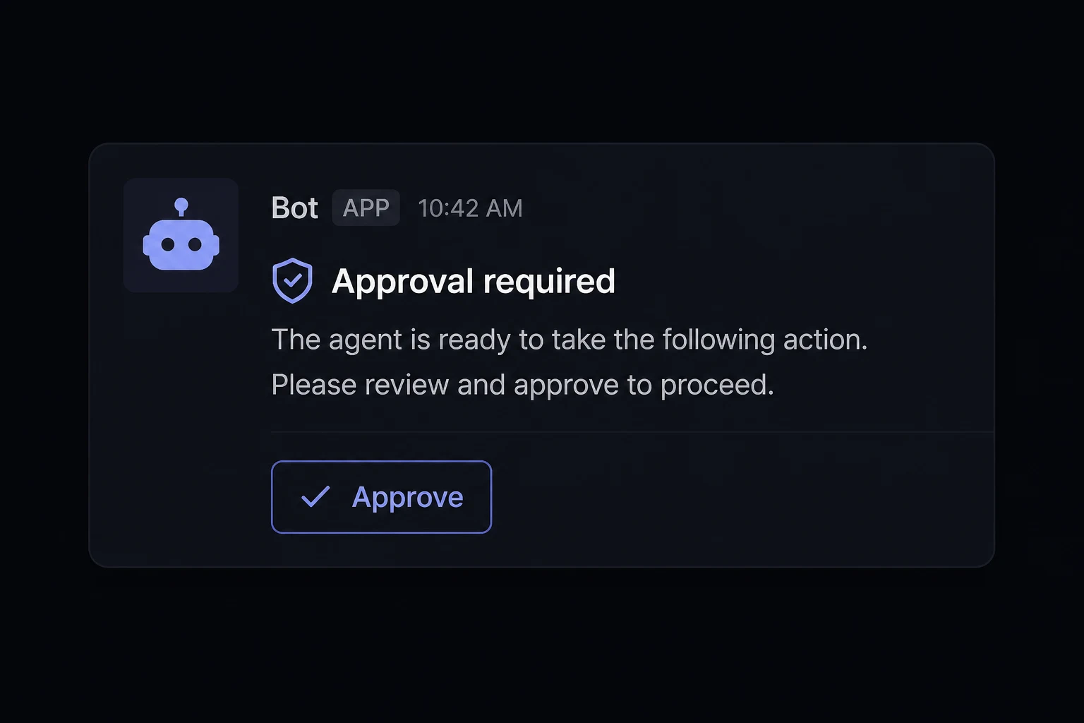 Illustrative agent conversation requesting human approval before an action